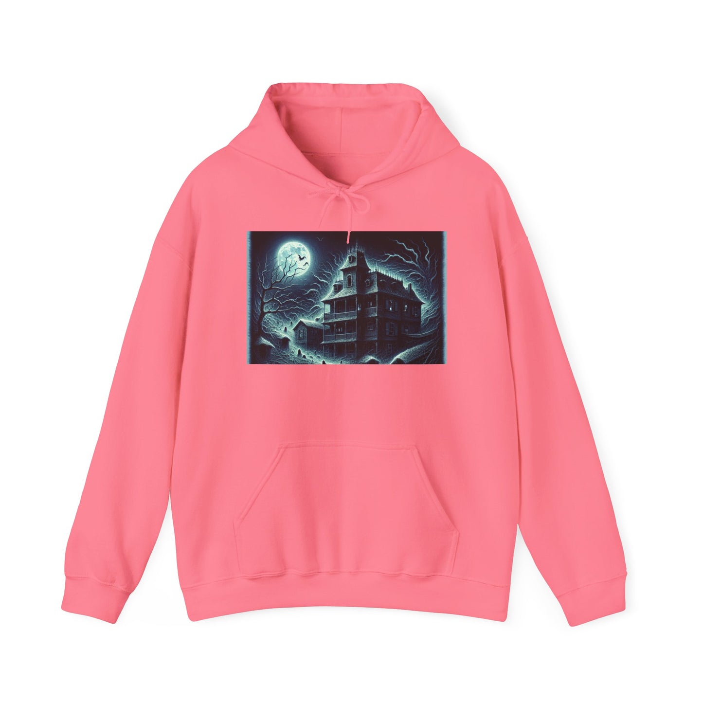Haunted House Graphic Hoodie - Perfect for Halloween and Cozy Nights