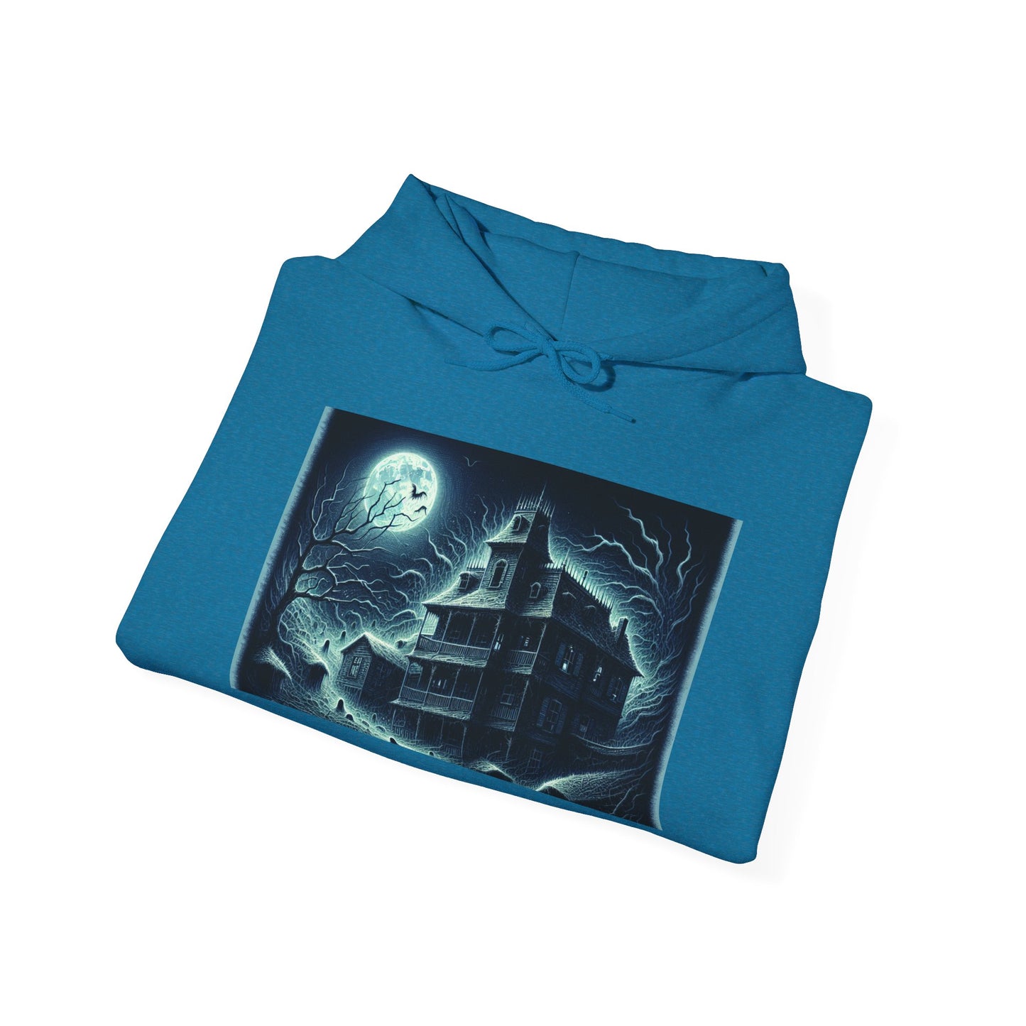 Haunted House Graphic Hoodie - Perfect for Halloween and Cozy Nights