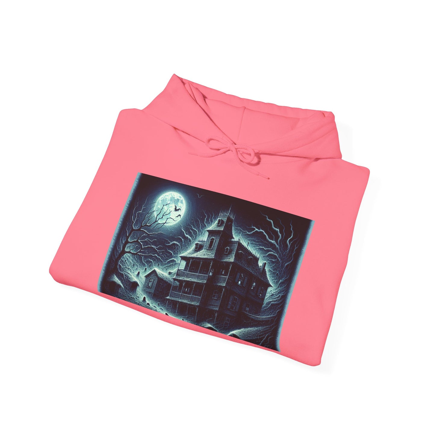 Haunted House Graphic Hoodie - Perfect for Halloween and Cozy Nights
