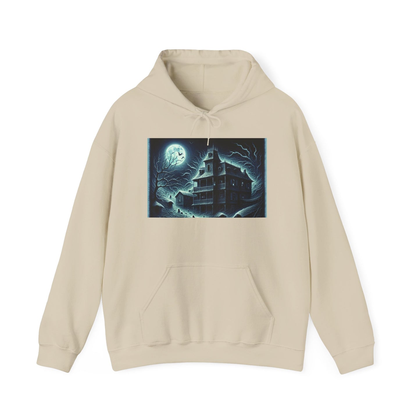Haunted House Graphic Hoodie - Perfect for Halloween and Cozy Nights
