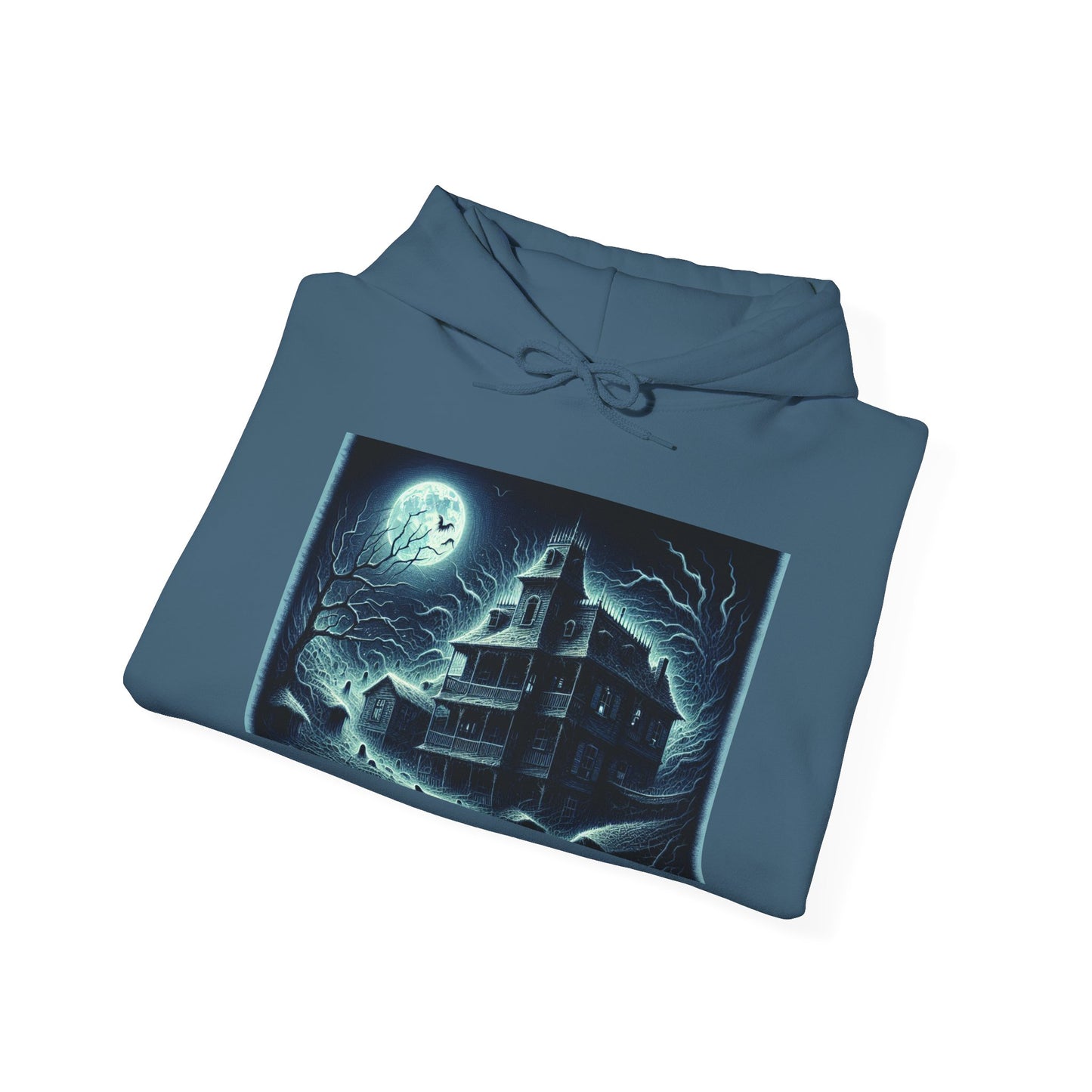 Haunted House Graphic Hoodie - Perfect for Halloween and Cozy Nights