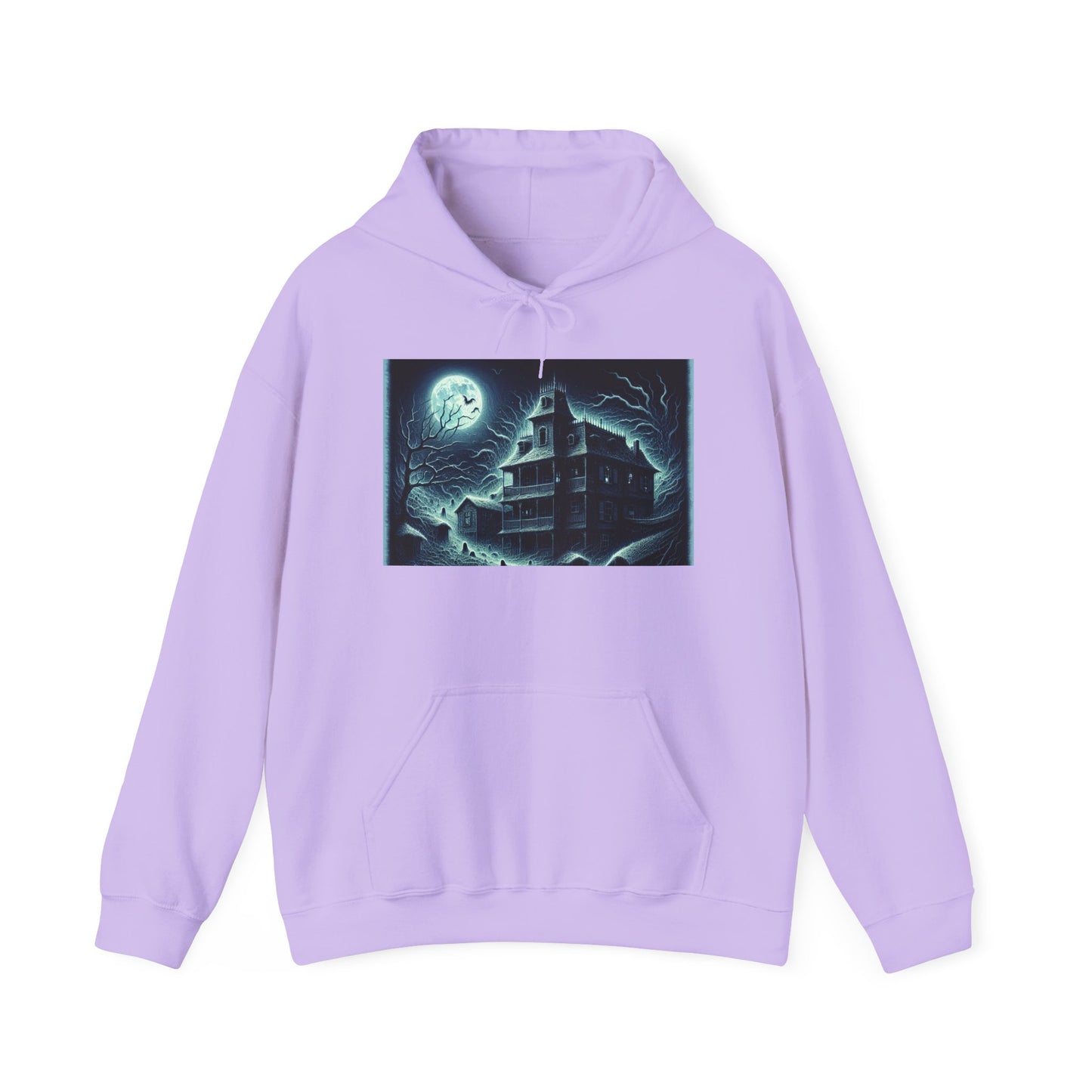 Haunted House Graphic Hoodie - Perfect for Halloween and Cozy Nights
