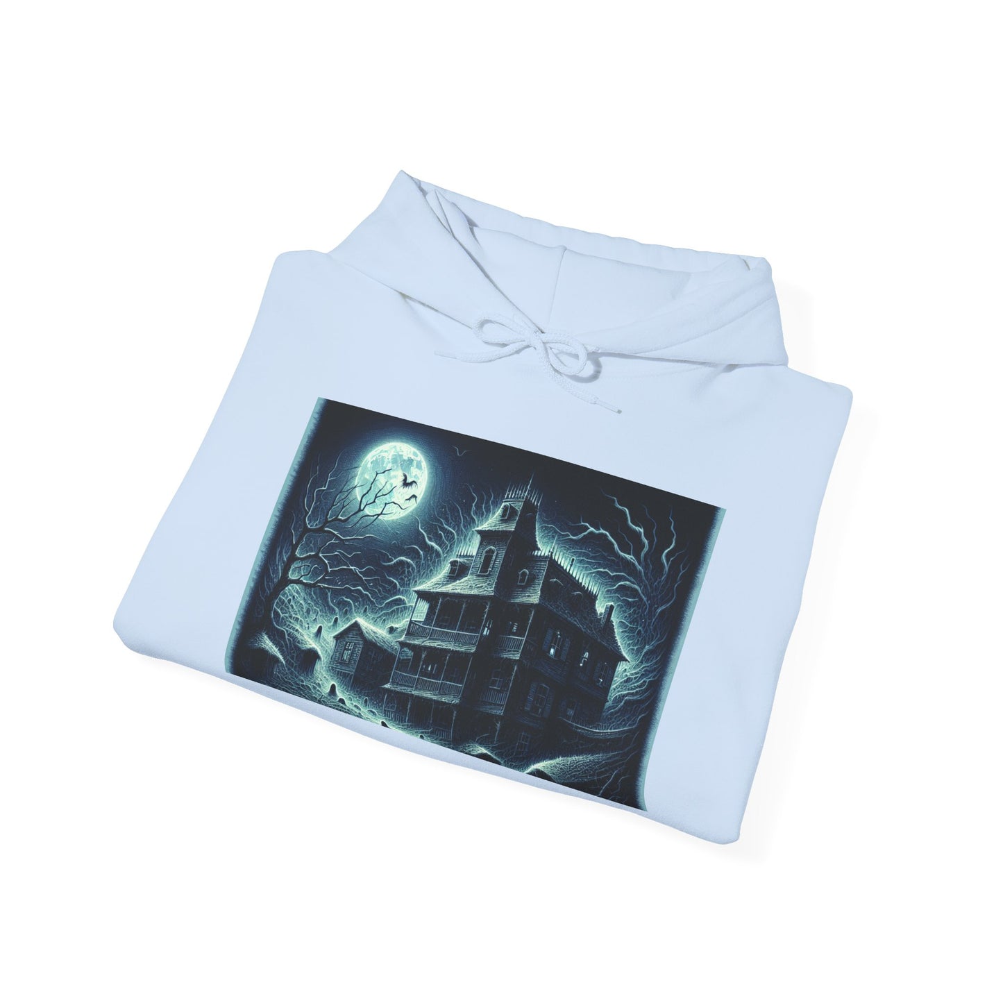 Haunted House Graphic Hoodie - Perfect for Halloween and Cozy Nights