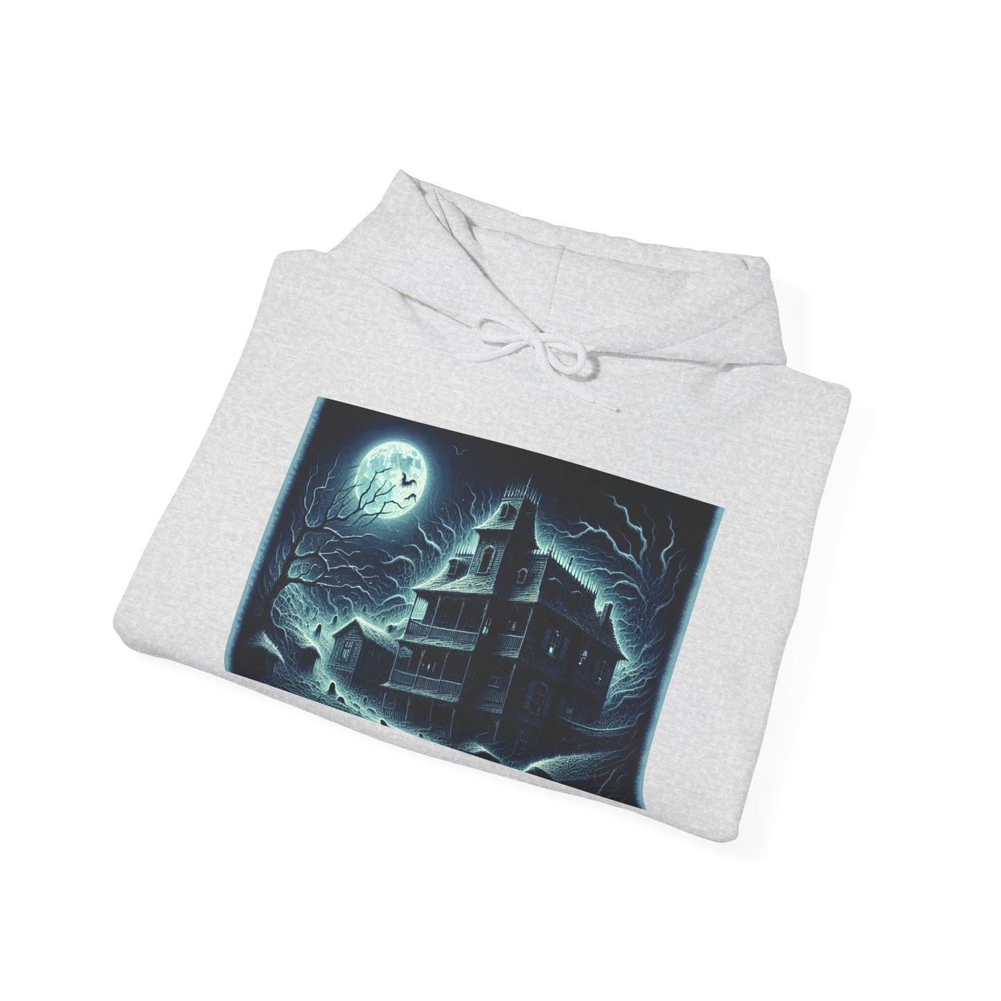 Haunted House Graphic Hoodie - Perfect for Halloween and Cozy Nights