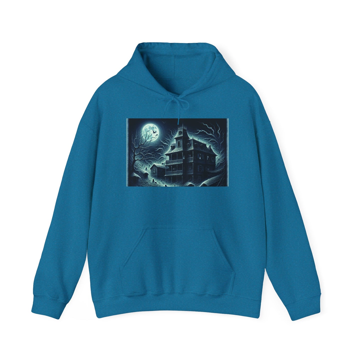 Haunted House Graphic Hoodie - Perfect for Halloween and Cozy Nights