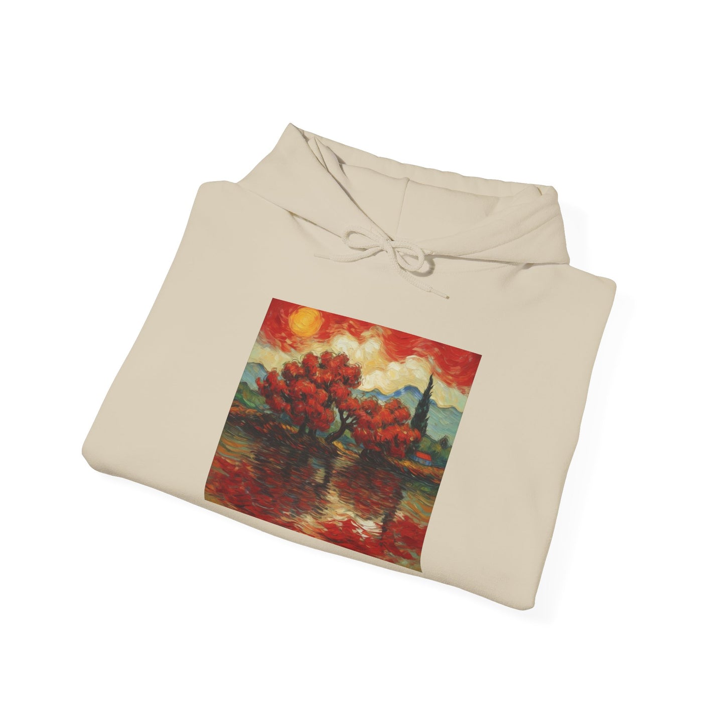 Artistic Landscape Hoodie - Cozy Heavy Blend Sweatshirt with Vibrant Nature Design