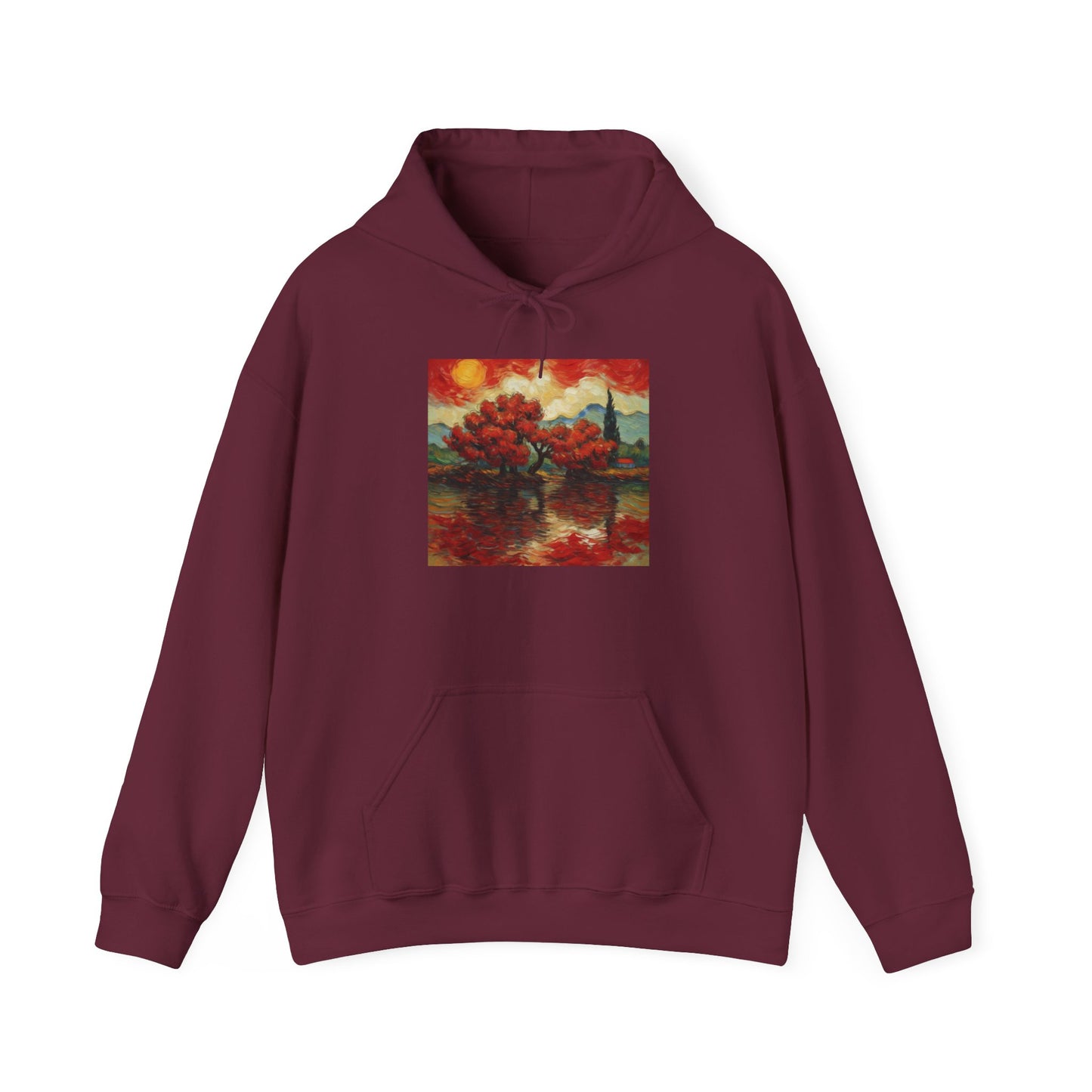 Artistic Landscape Hoodie - Cozy Heavy Blend Sweatshirt with Vibrant Nature Design