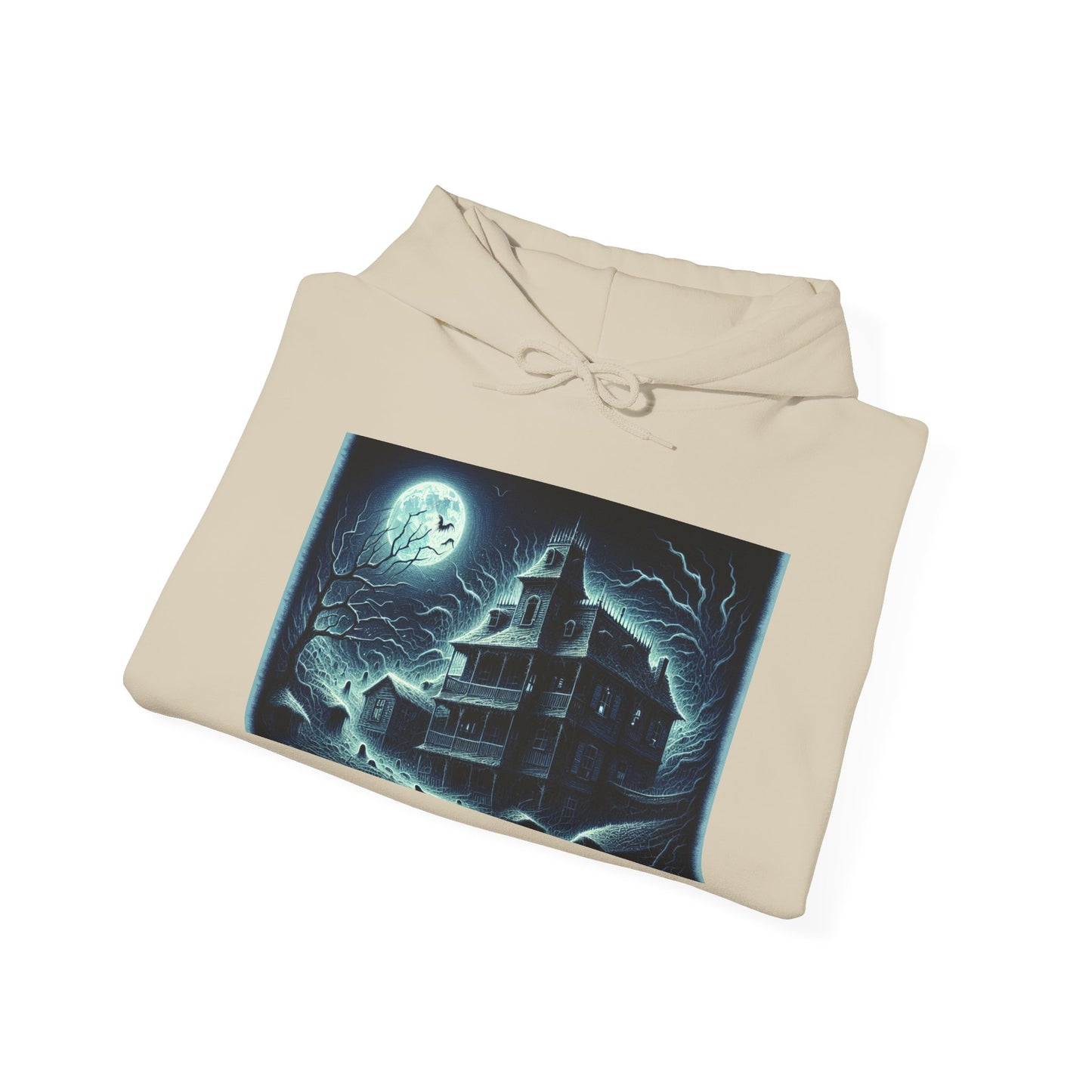 Haunted House Graphic Hoodie - Perfect for Halloween and Cozy Nights