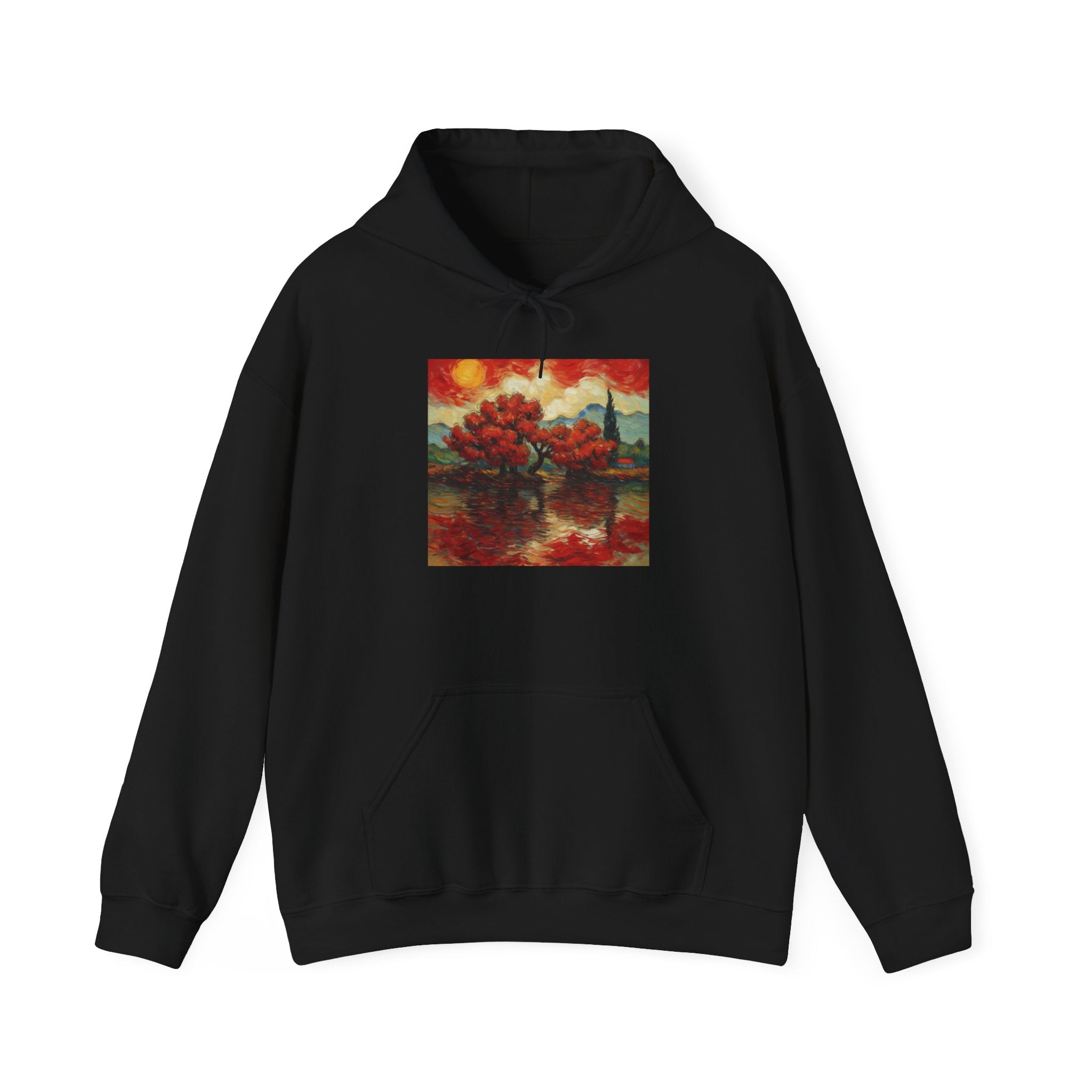 Artistic Landscape Hoodie - Cozy Heavy Blend Sweatshirt with Vibrant Nature Design