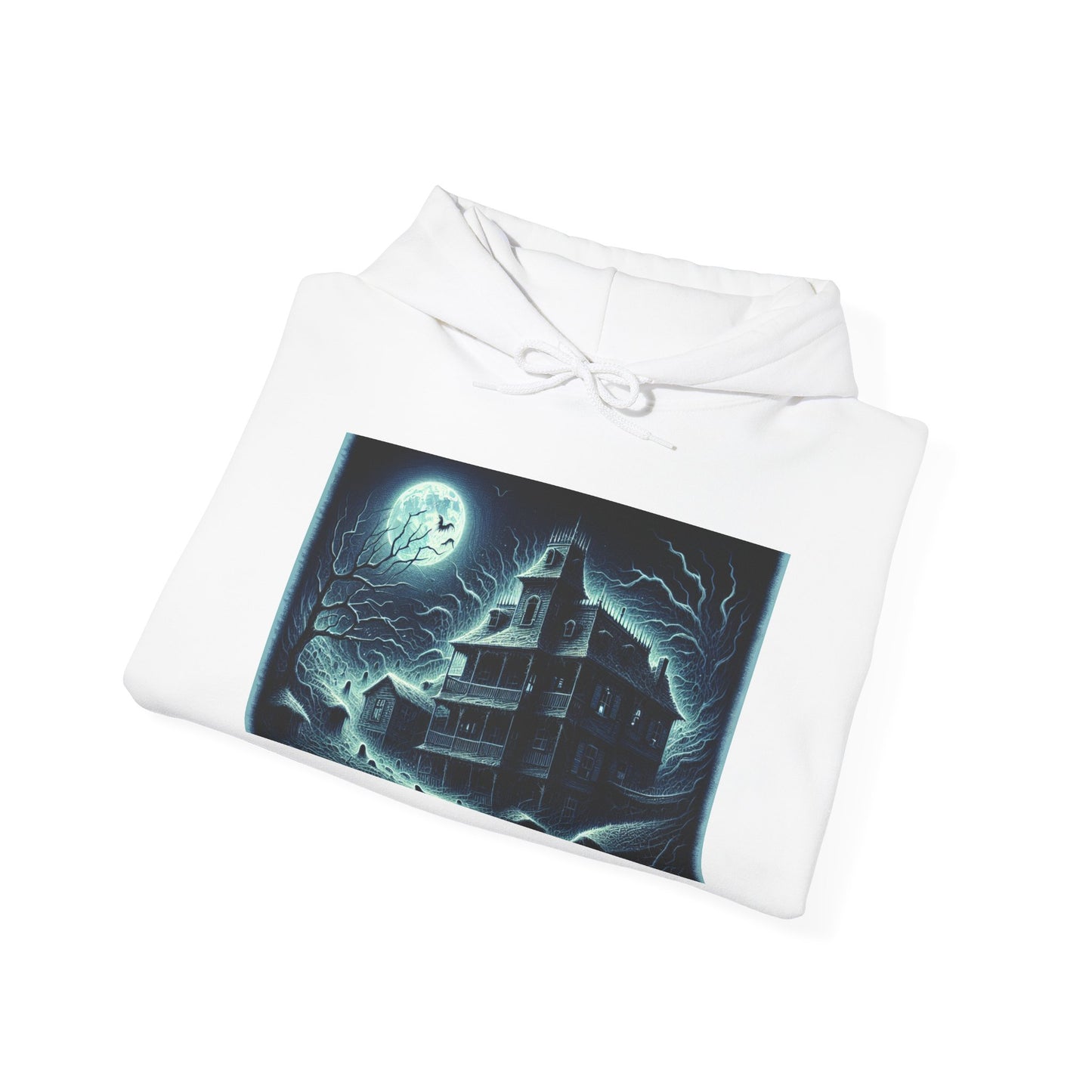 Haunted House Graphic Hoodie - Perfect for Halloween and Cozy Nights