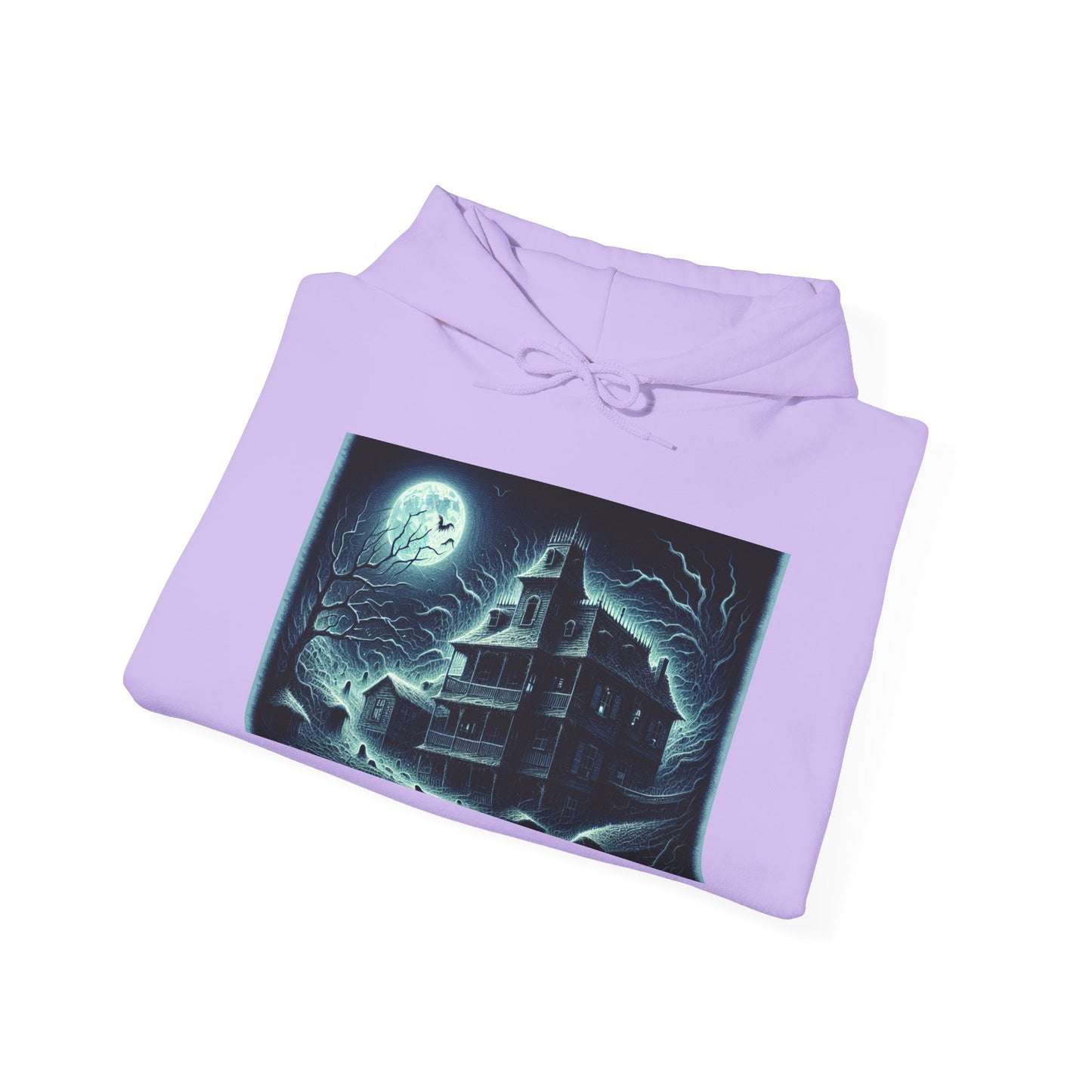 Haunted House Graphic Hoodie - Perfect for Halloween and Cozy Nights