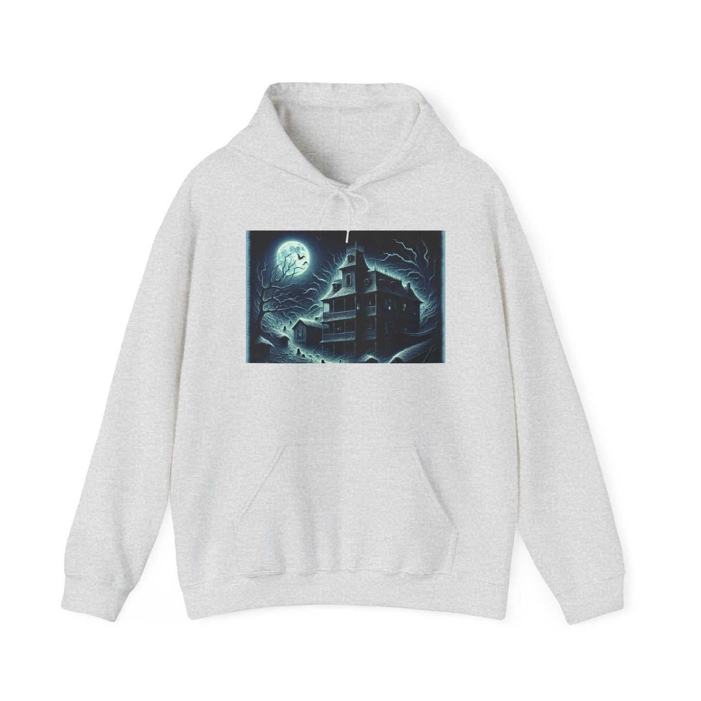 Haunted House Graphic Hoodie - Perfect for Halloween and Cozy Nights